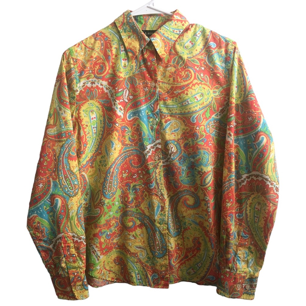 Lauren Ralph Lauren Cotton Paisley Long Sleeve Shirt Top Y9